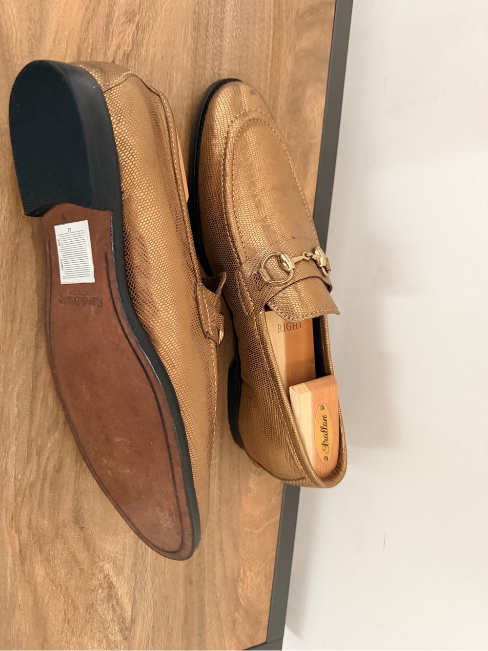 Men's Metallic Gold Dress Loafers with Horsebit Accent